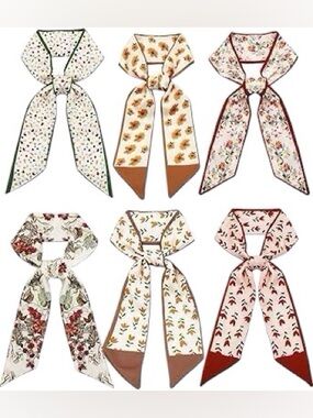 Set of 6 Floral Twilly Scarves Hair Scarves Purse Handle Wraps Neck Scarves NIP